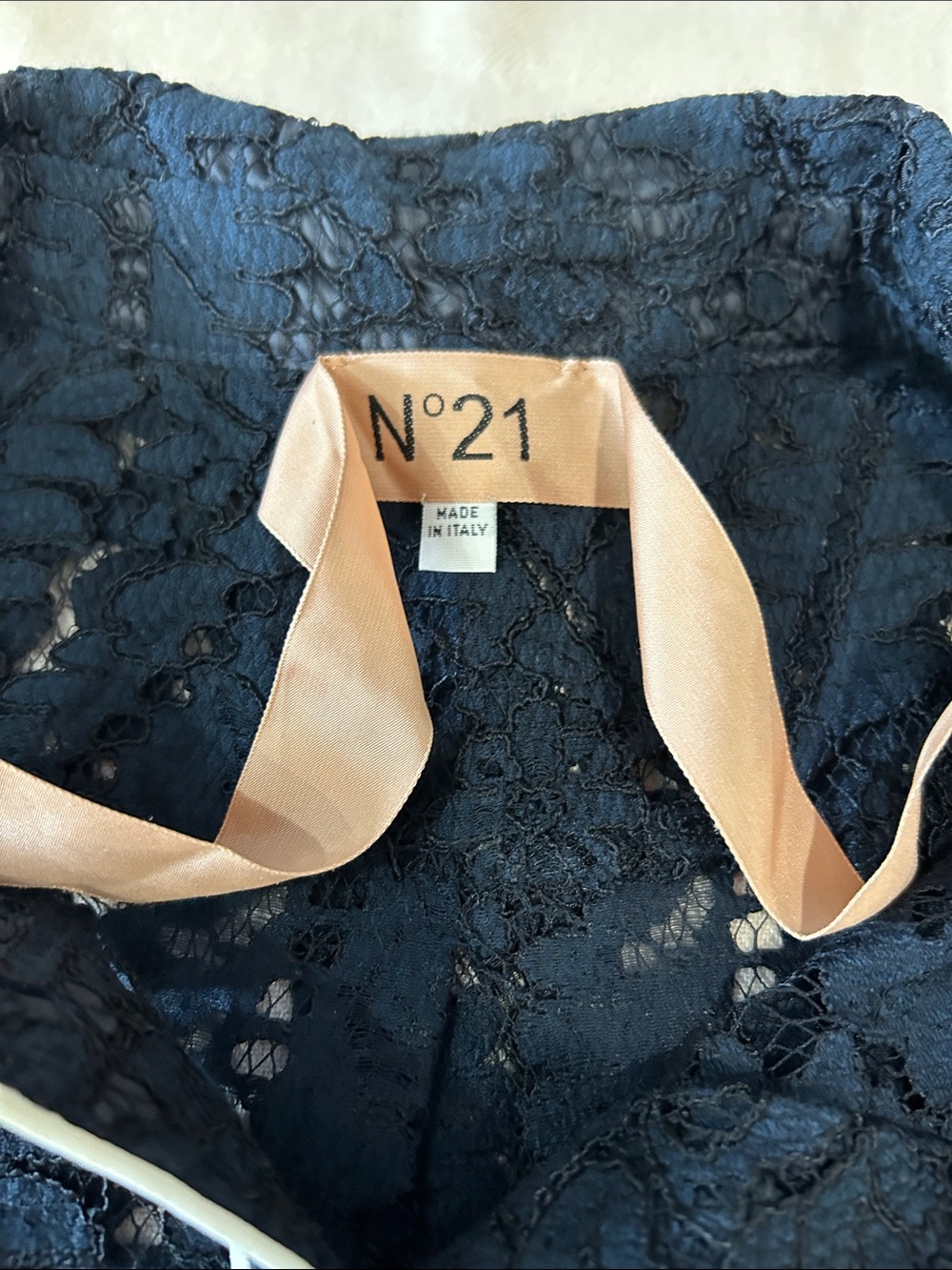 No.21  navy blue lace button down rhinestone anchor shirt size large - Picture 8 of 11